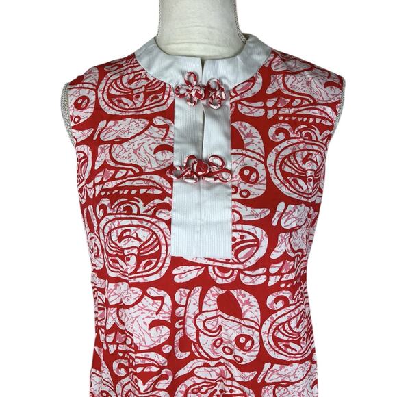 Vintage Evelyn Pearson Dress Frog Button Red White Hawaiian Vacation Size Small - Picture 7 of 9